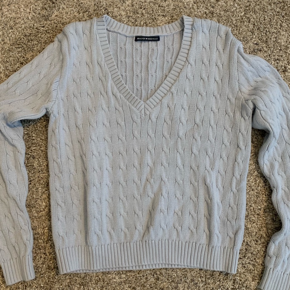 Brandy Melville light blue v-neck cable knit sweater